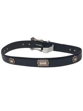 Fossil Black Leather Belt Silver-Tone Buckle & Accents Women Small Western #I-1H